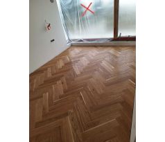 Dubová vrstvená parketa-vzor rybia kosť 11x100x500 standart triedenie, prírodný olej, kartáč, 4V hrana